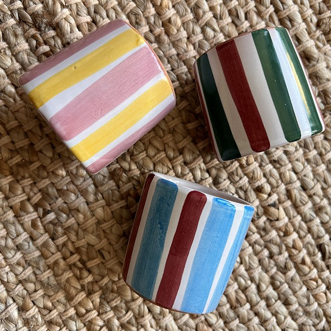 Blue and Red Striped Coffee Cup