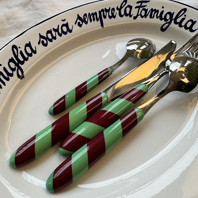 Set of 4 green striped cutlery
