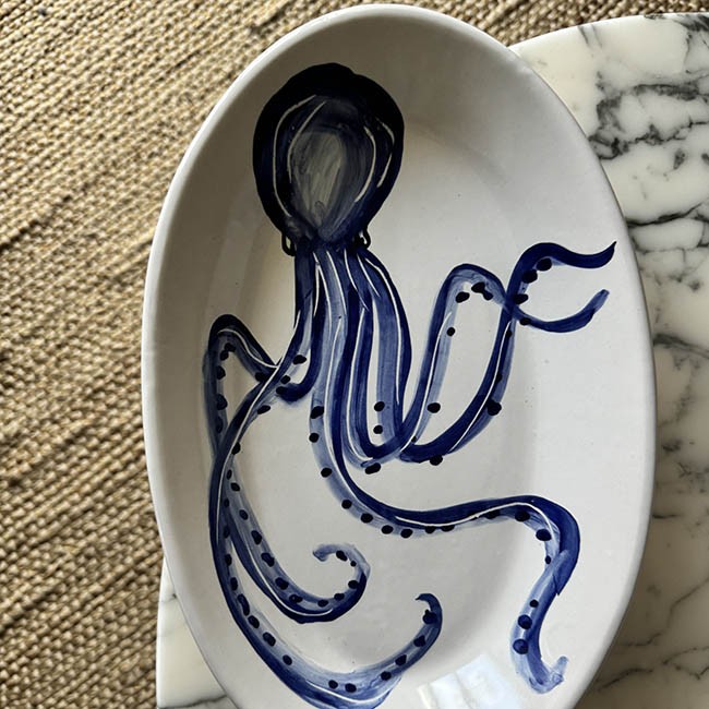 Plat Ovale Mare 30 cm Poulpe Bleu