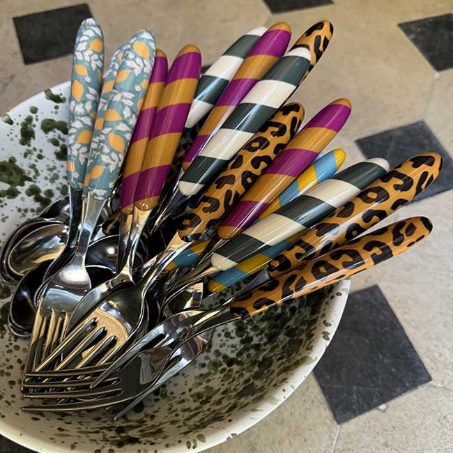 Set de 4 couverts rayures ocre