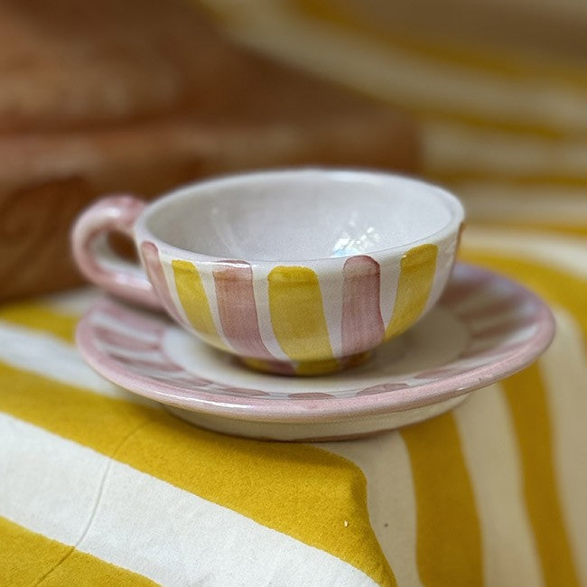 Tea Cup and Saucer Pink & Yellow