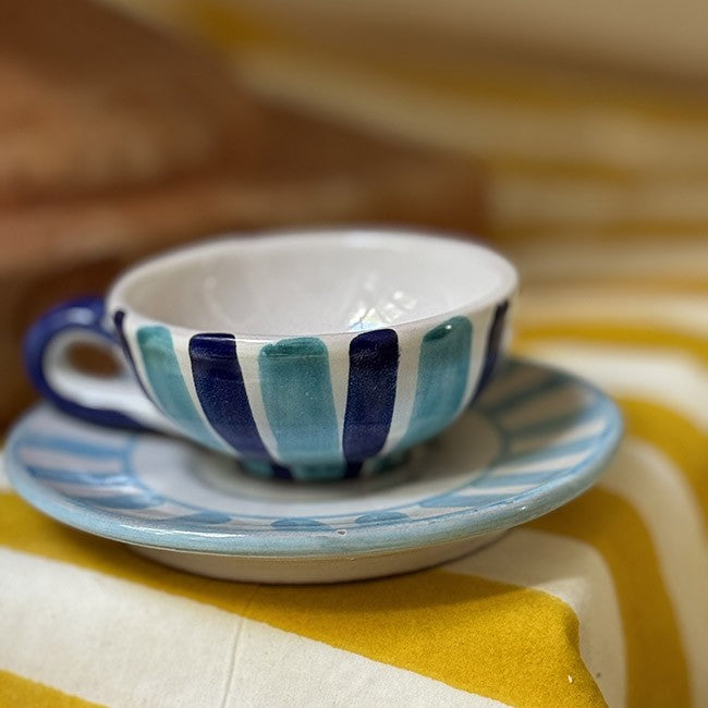 Coffee Cup and Saucer Blue Stripes