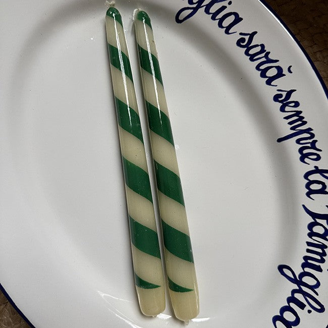 Set of 2 Candles Green & Cream Stripes