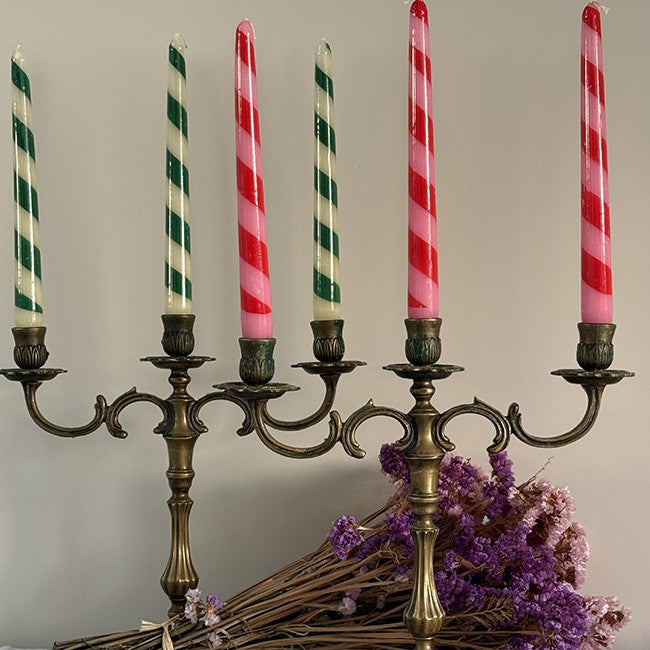Lot de 2 Chandelles Rayures Rose Rouge