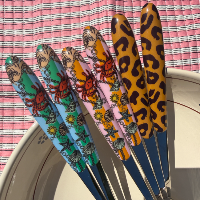 Set of 4 green striped cutlery