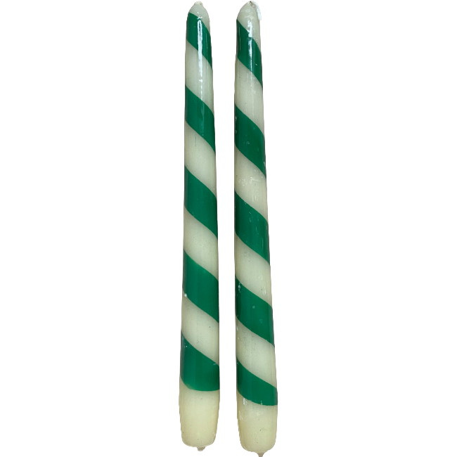 Set of 2 Candles Green & Cream Stripes