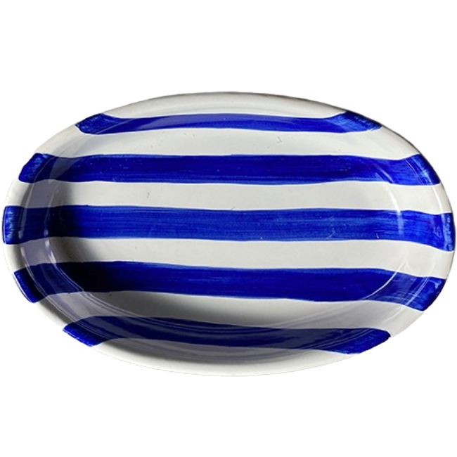 Oval Hollow Stripe Plate 25 cm Blue