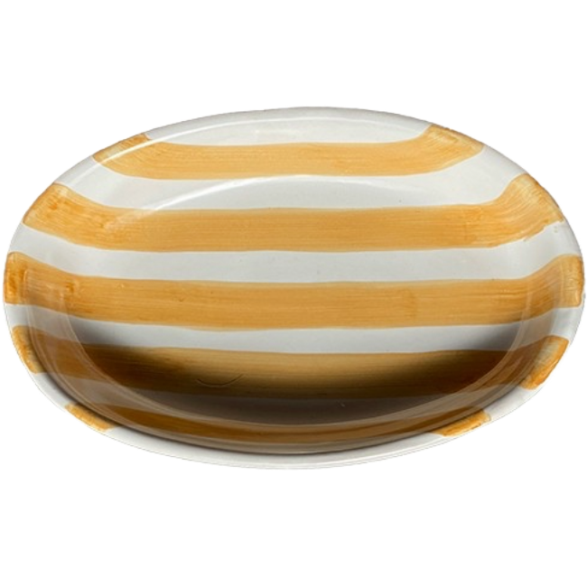 Oval Hollow Striped Plate 25 cm Ochre