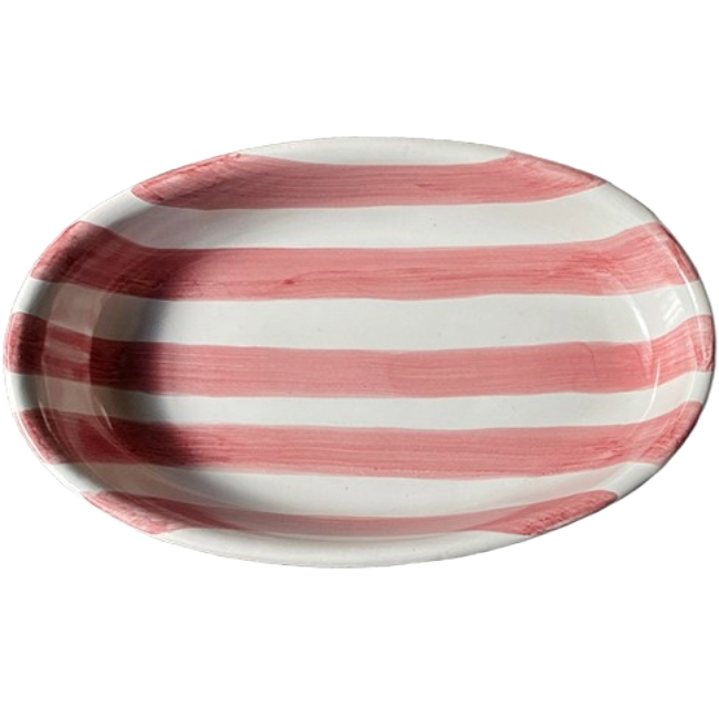Oval Hollow Stripe Plate 25 cm Pink