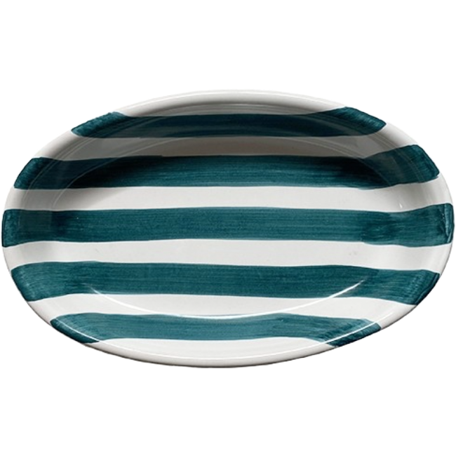 Plat Ovale Rayure Creux 25 cm Vert