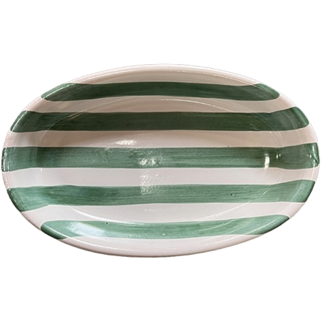 Plat Ovale Rayure Creux 25 cm Vert Clair