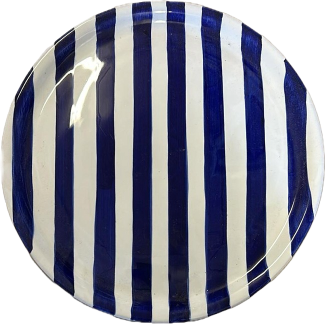 Round Pizza Plate Blue Stripes