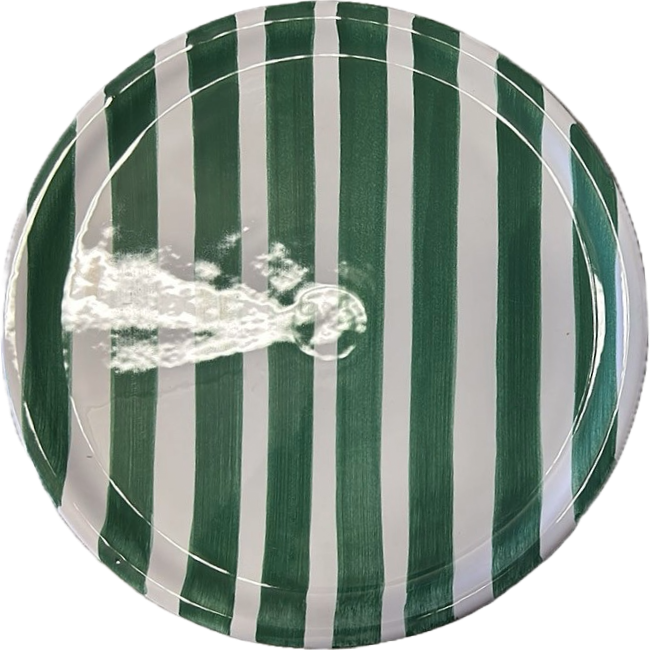 Round Pizza Plate Green Stripes
