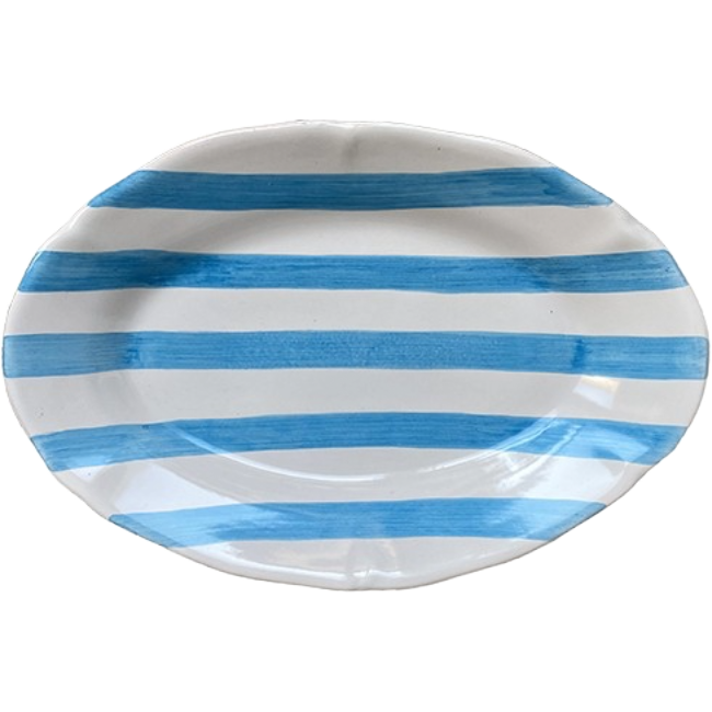 Turquoise Striped Oval Plate 35cm