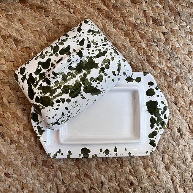 Large Green Points Butter Dish