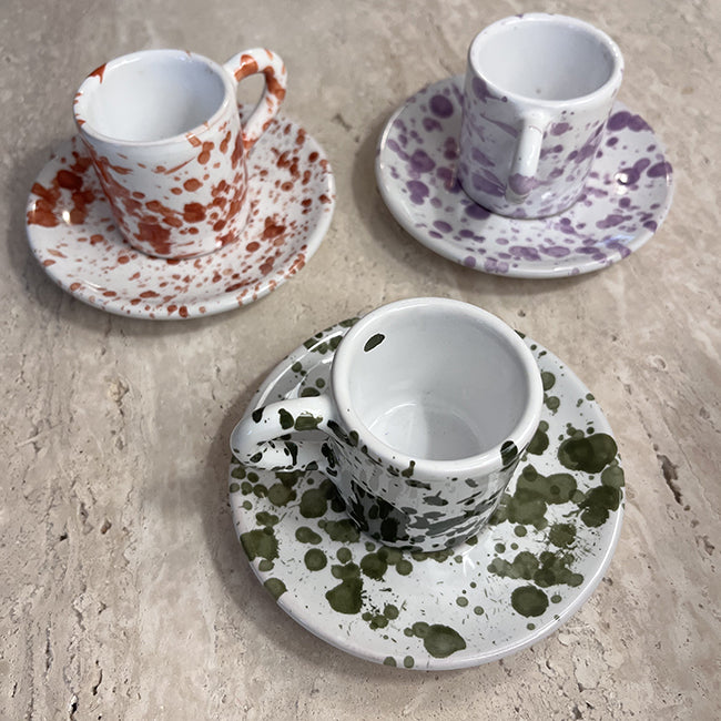 Coffee Cup and Saucer Purple Dots