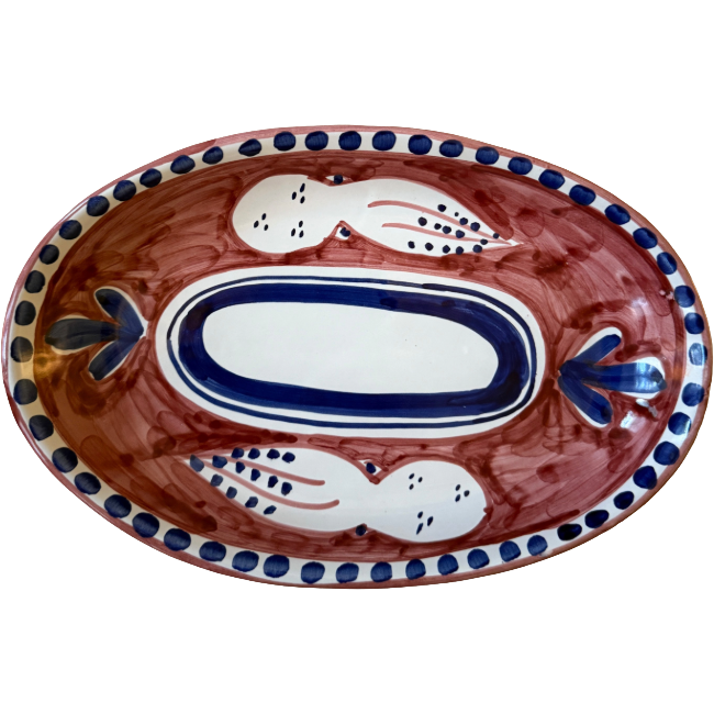 Amalfi Oval Plate 26 cm Deep Octopus Bordeaux