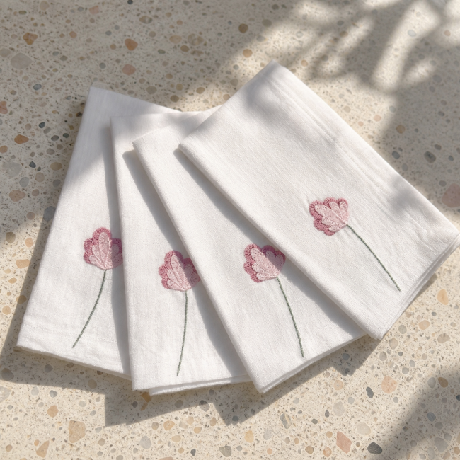 Lot de 4 Serviettes Lin Fleur Rosa