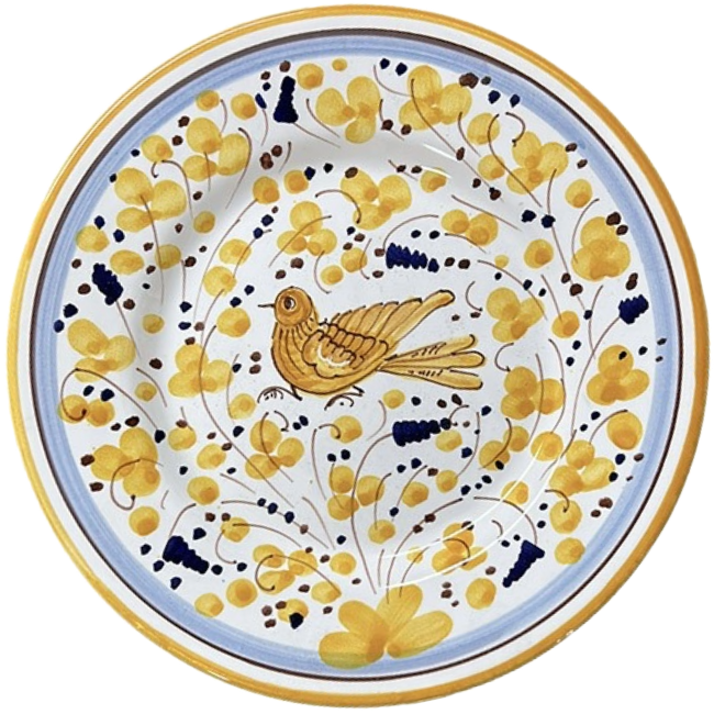 Assiette Oiseau 20 cm Fleurs Jaunes