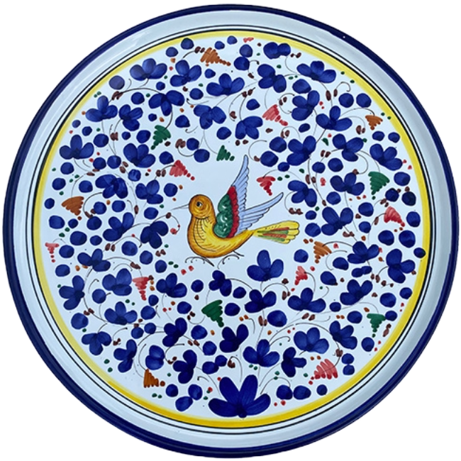 Bird Pizza Plate 33 cm Navy Blue Flowers