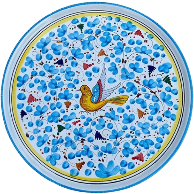 Plat Pizza Oiseau 33 cm Fleurs Bleu Ciel