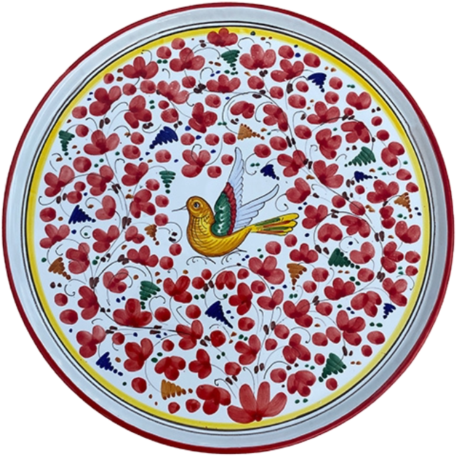 Plat Pizza Oiseau 33 cm Fleurs Rouge