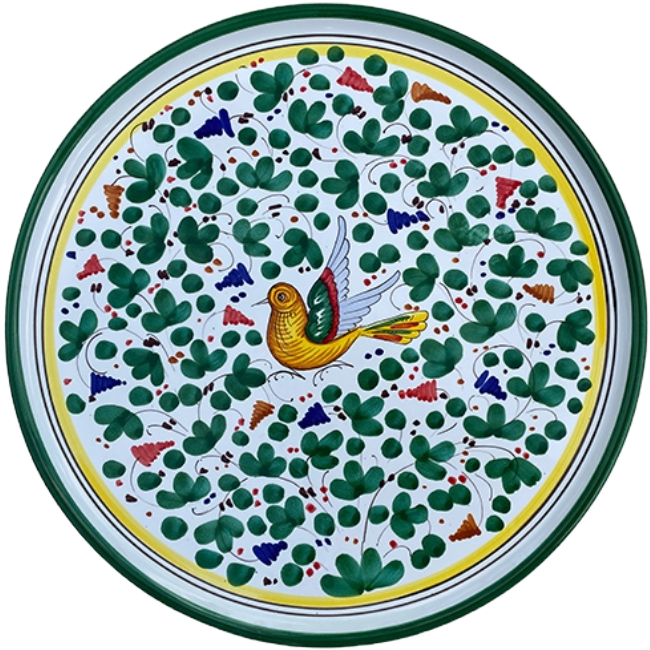Plat Pizza Oiseau 33 cm Fleurs Verte