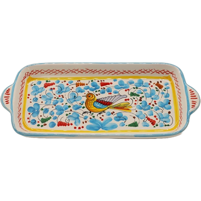 Plat 28 cm Oiseau Fleurs Turquoises