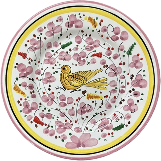 Assiette Oiseau 20 cm Fleurs Roses
