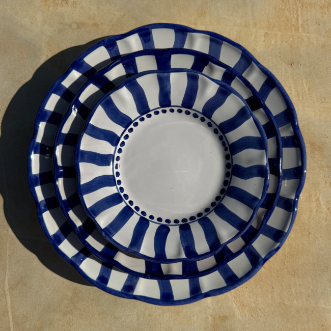 Assiette Sole 25 cm Rayure Bleu