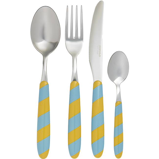 Set de 4 couverts rayures Bleues