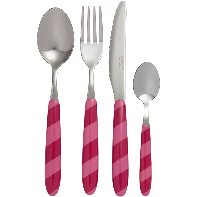 Set of 4 striped pink cutlery