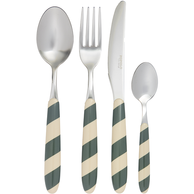 Set de 4 couverts rayures vertes
