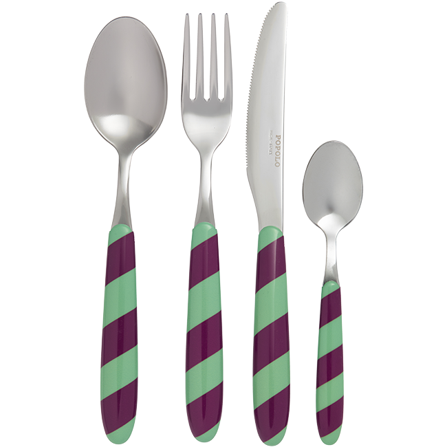 Set of 4 green striped cutlery