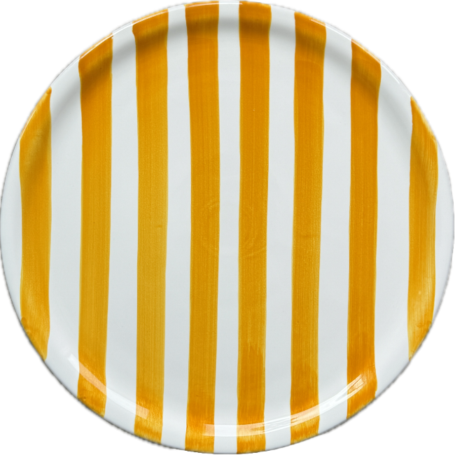 Round Pizza Plate Ochre Stripes