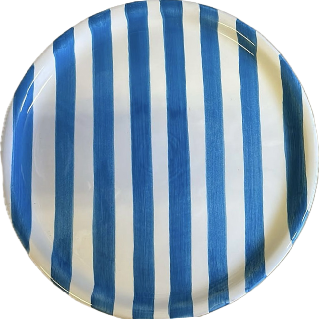 Round Pizza Plate Turquoise Stripes