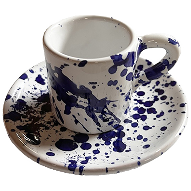 Tasse à Café et Sous Tasse Points Bleus