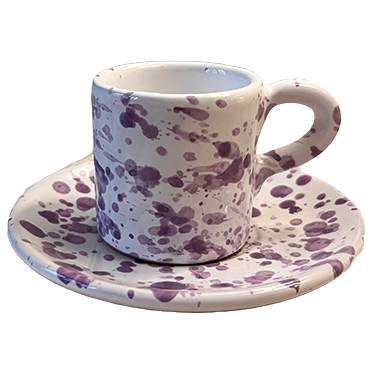 Coffee Cup and Saucer Purple Dots