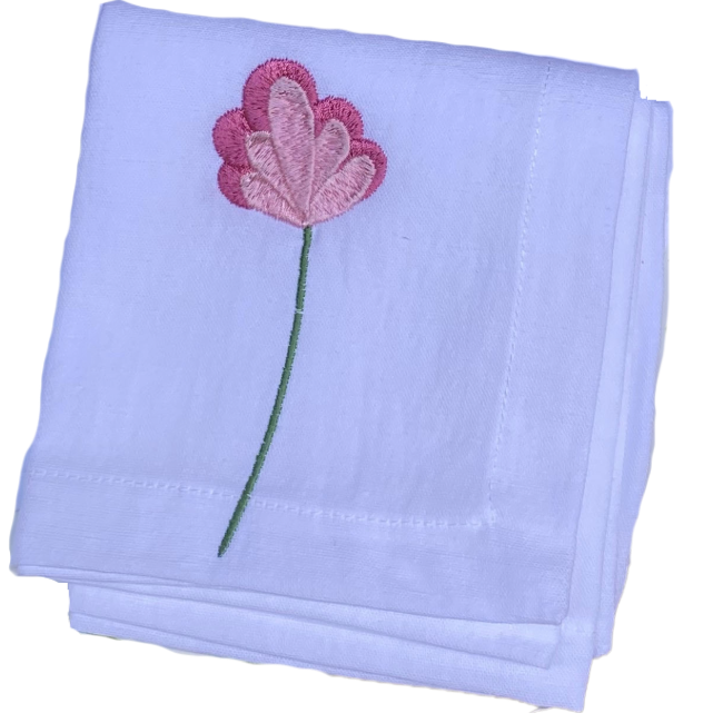 Lot de 4 Serviettes Lin Fleur Rosa