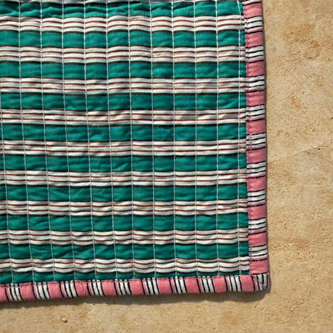 Set de Table Rayé Rose et Vert