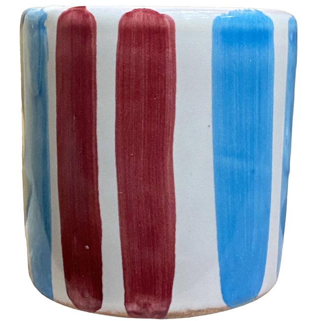Blue and Red Striped Coffee Cup