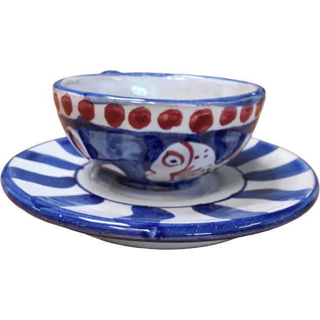 Amalfi Blue Fish Coffee Cup and Saucer