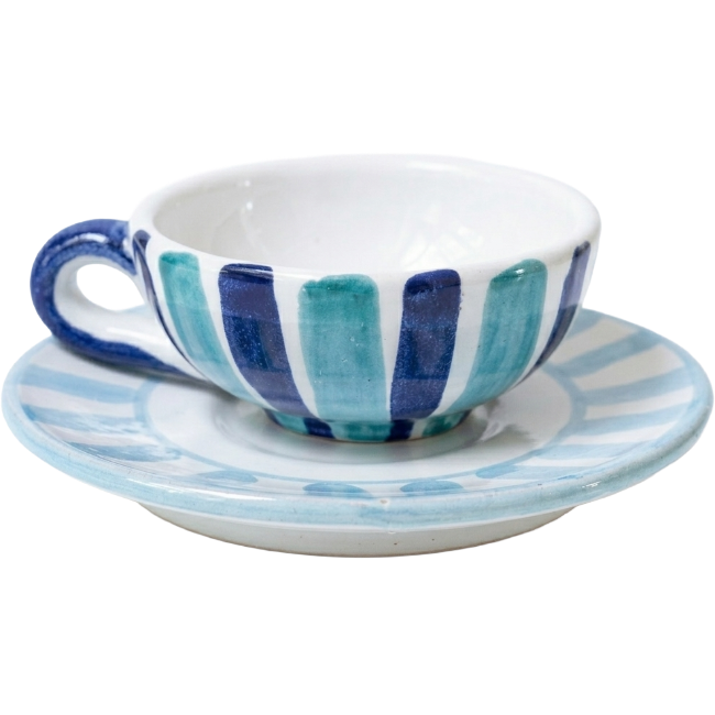 Coffee Cup and Saucer Blue Stripes