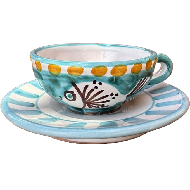 Amalfi Blue Fish Coffee Cup and Saucer