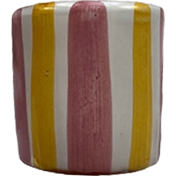 Pink and Ochre Striped Coffee Cup