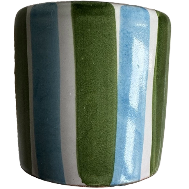 Blue and Green Striped Coffee Cup