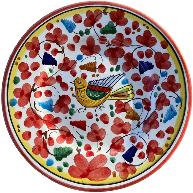 Assiette Oiseau 20 cm Fleurs Rouge