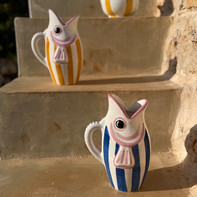 Amico Carafe Poisson Rayures Bleue