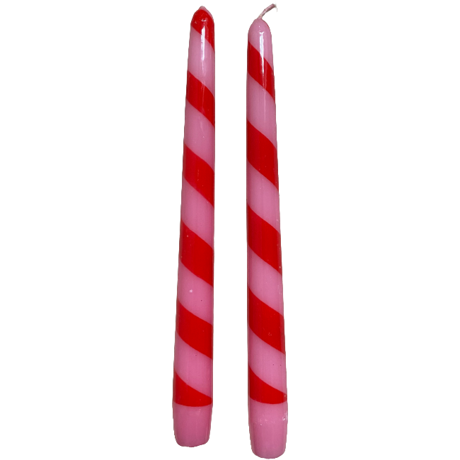 Set of 2 Candles Red Pink Stripes