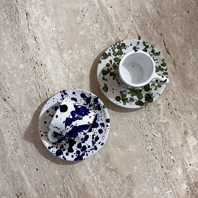 Tasse à café et sous tasse Points Verts
